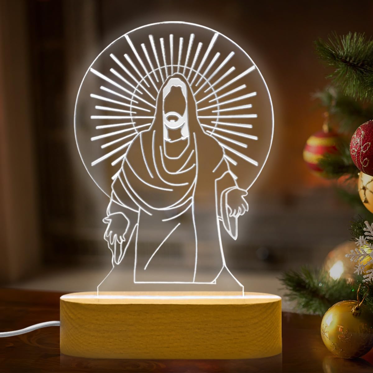 Luce notturna incrociata decorazione cristiana gesus lampada da tavolo sensore t