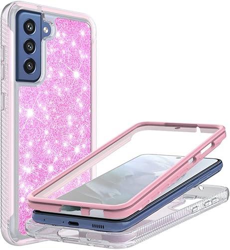 Miniatura 4 de Funda diseñada para Samsung Galaxy S21 FE con purpurina de cuerpo completo con protector de pantalla integrado, resistente de doble capa a prueba de