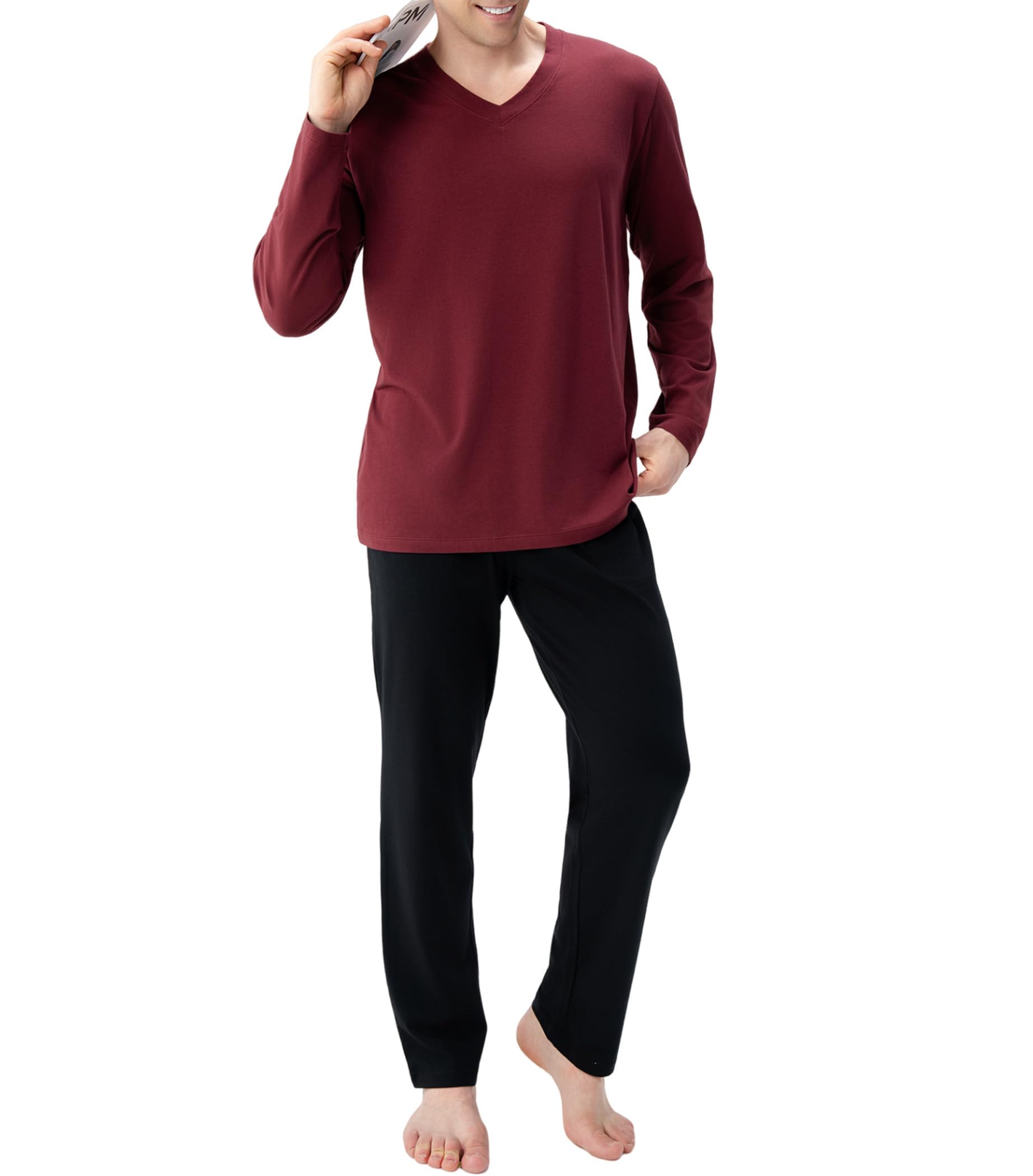 Photo 1 of ***MISSING PANTS*** DAVID ARCHY Men's Pajamas Set Soft Combed Cotton pajamas for men Comfy Loungewear Pjs with Pockets(L, Maple Leaf Red)