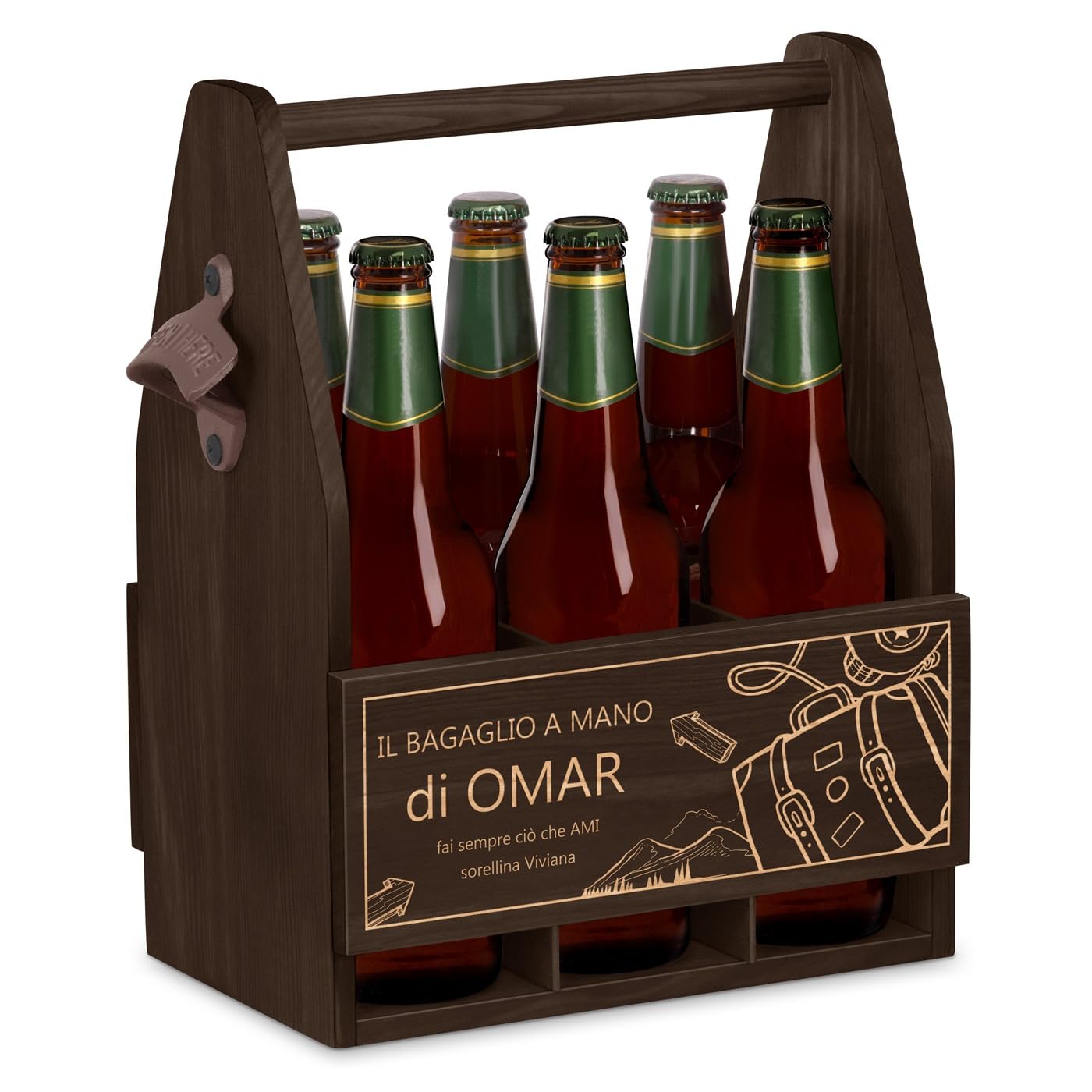 Out of the blue Portabottiglie in Legno per 6 Bottiglie da 33cl con apribottiglie in Metallo