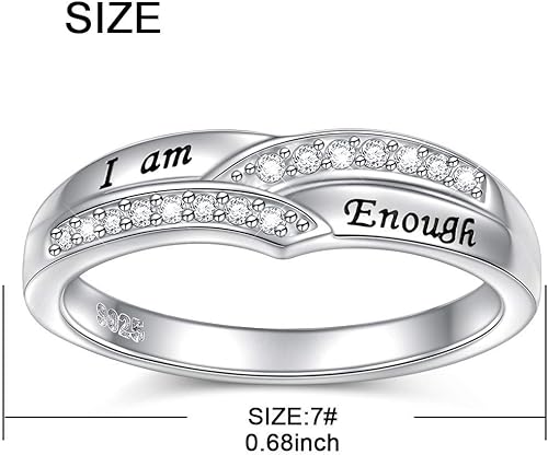 Miniatura 5 de I am Enough Rings 925 Sterling Silver CZ Ring Inspirational Jewelry Gift for Women Ring Size 6-9