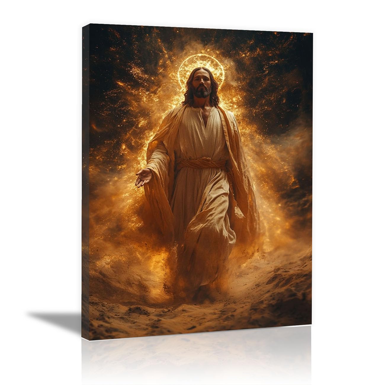 QUSAAOU Christian murals Abstract Portrait Jesus Jesus canvas murals Canvas Wall Decor，Suitable for office,living room,bedroom and church decoration(golden)-80x120cm Unframed