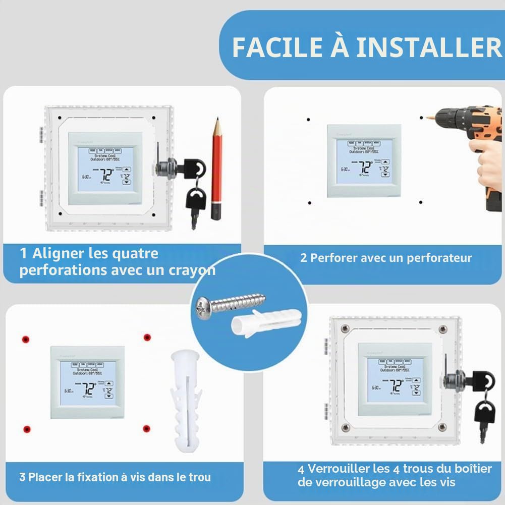 Boîtier de verrouillage pour thermostat avec 2 clés, boîte de protection thermostatique transparente, 16 x 15 x 6 cm, boîte murale pour thermostat, pour restaurants, écoles