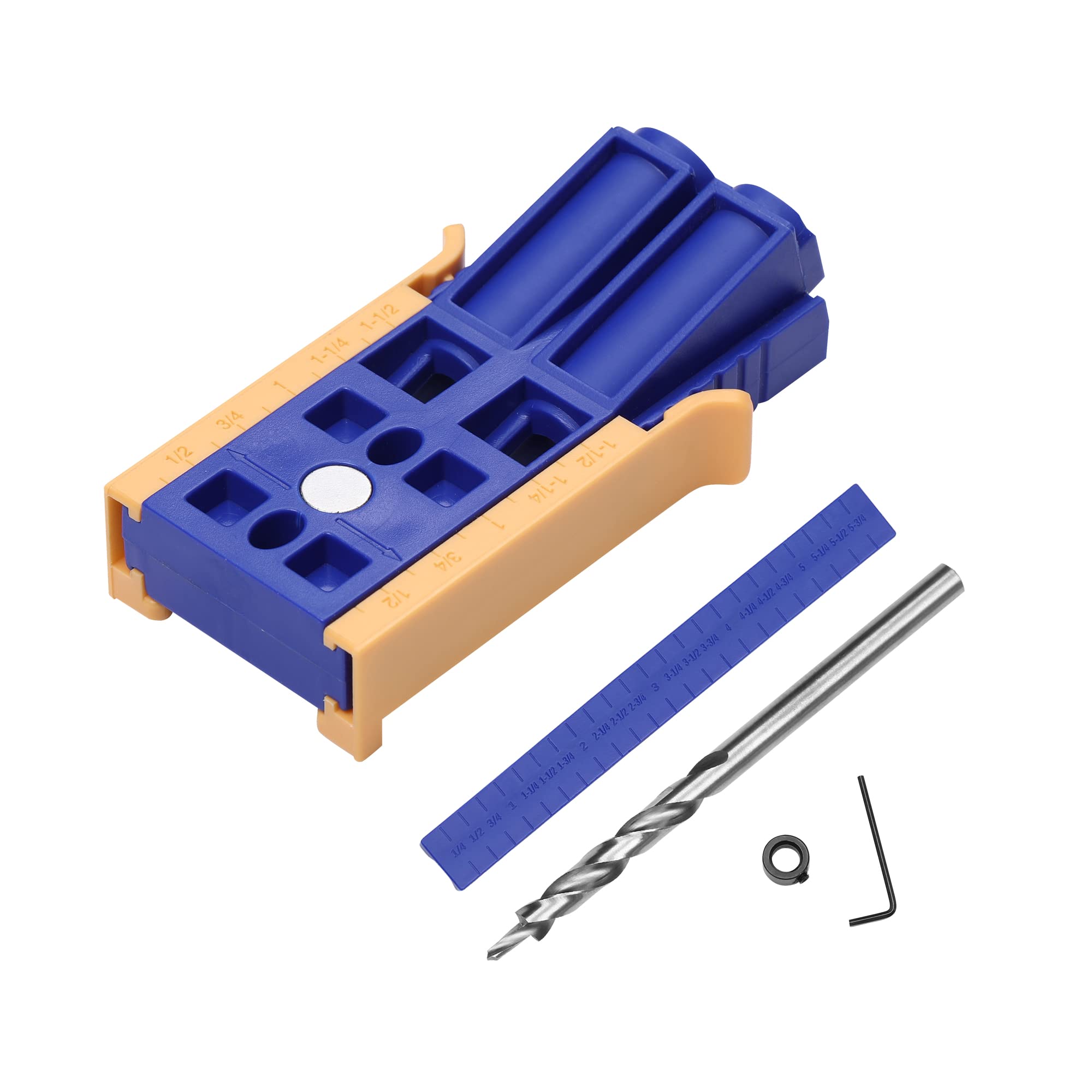 GYMKMPocket Hole Jig Kit Two Hole Pocket Screw Wood Jig With Drill Guide | Wooden Plugs and Screws, Square Driver Bit, Hex Wrench, Step Drill Bit - Mini Woodworking Tool Set