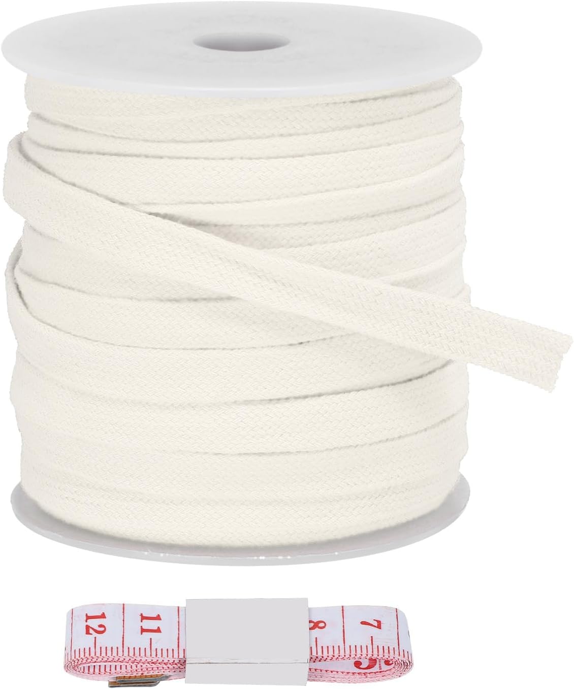 PATIKIL Flat Drawstring Cord 12mm x 22 Yd, Draw String Replacement Flat Rope Soft Cotton Hoodie String Cords Roll with Ruler for Sweatpants Shorts Pants Strap Garment, White