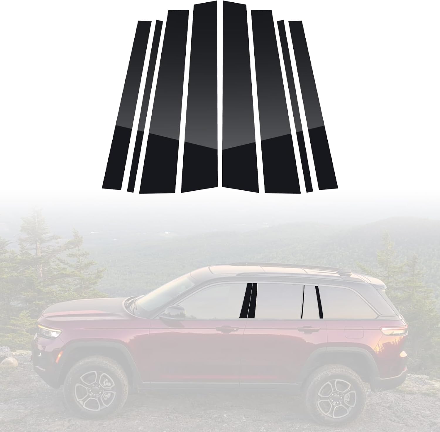 6PCS B Pillar Post Window Cover Trim Kit Compatible with Jeep,PC Door Pillar Moldings Stickers Set Decoration for Grand Cherokee 4th gen 2011-2021(Glossy Black)