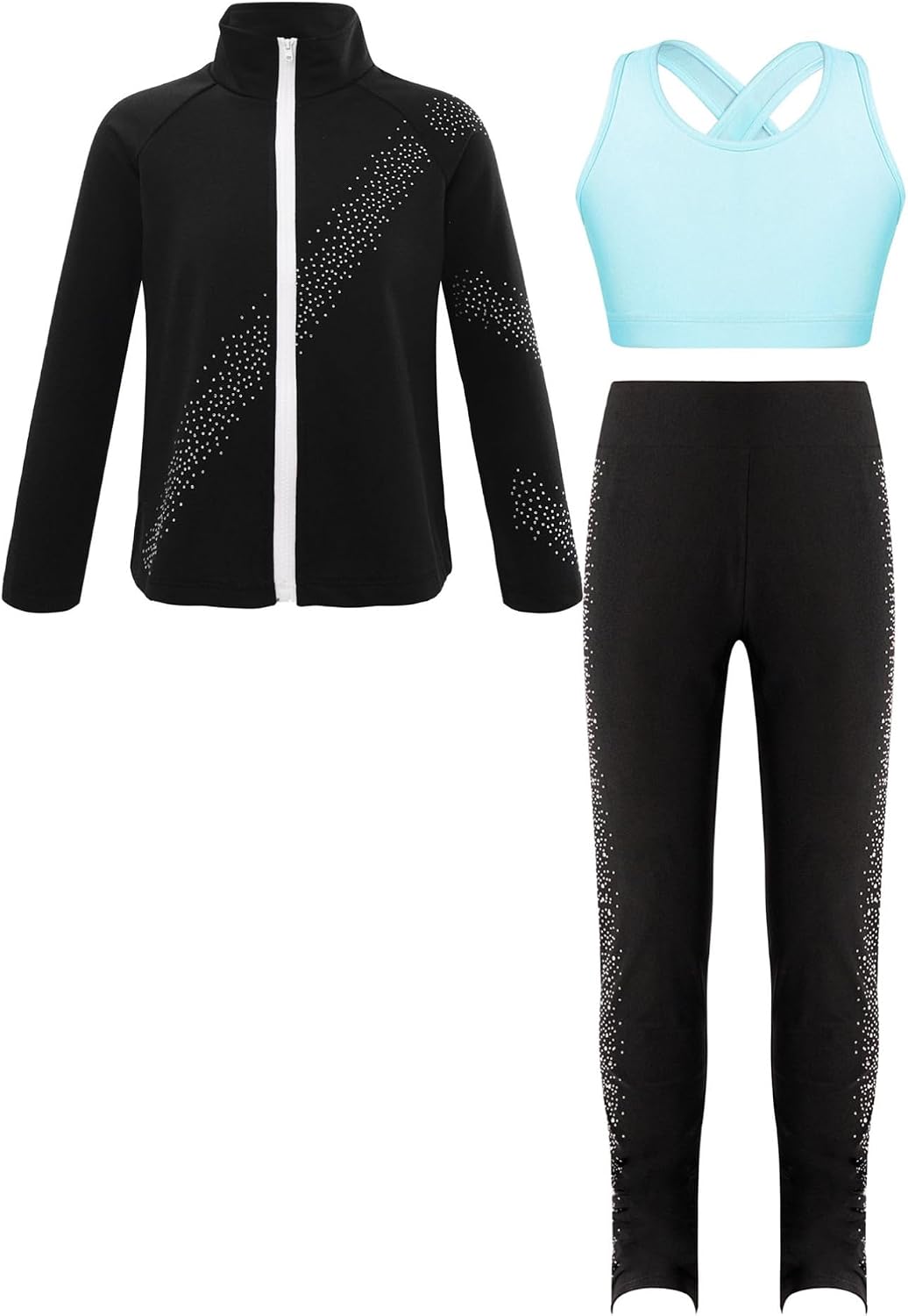 Jugaoge Kids Girls 3 Pieces Tracksuits Sport Tank Top Jackets with Leggings Active Workout Yoga Outfits Set