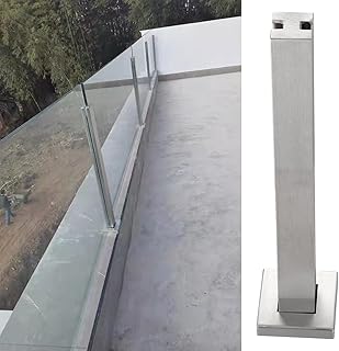 laxyy Silver Square Glass Balustrade Fence Pole with Spigot Slot, Garden Fencing Column - End Post/Mid Post/Corner Post, Balcony/Middle Post/140Cm/55In