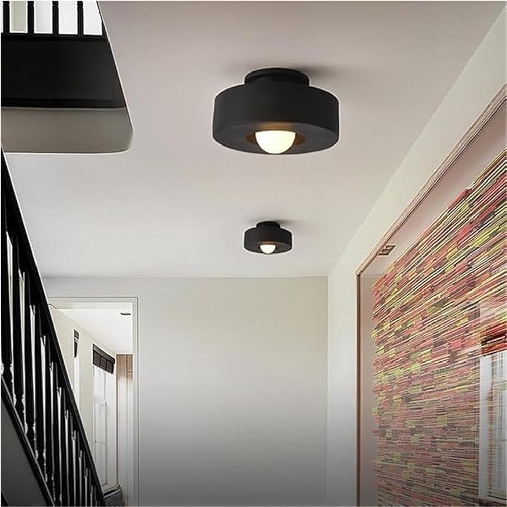 Modern Ceiling Light Fixture, Resin LED Round Flush Mount Lamp, Hand-Carved Design for Hallway, Entryway, Balcony, Ambient Indoor Lighting(Black)