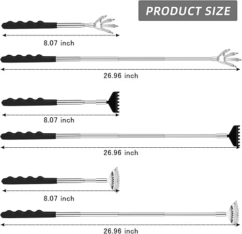 Miniatura 2 de COEIVY Paquete de 3 rascadores de espalda, rascadores telescópicos portátiles de metal con asas de goma, 3 rascadores de espalda diferentes, regalos