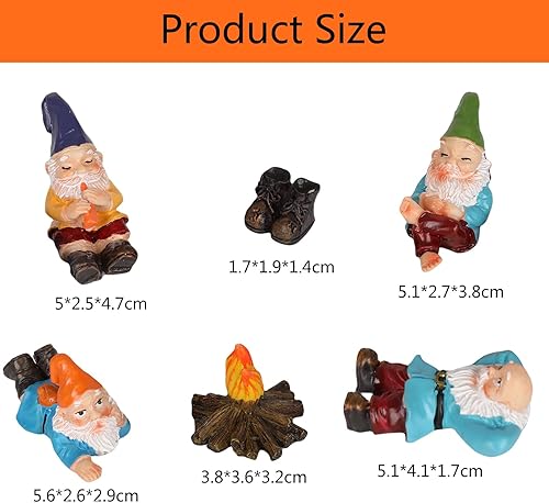 Miniatura 7 de Mini gnomos de jardín, 6 piezas de gnomos de campamento para exteriores, esculturas y estatuas de jardín enano para interiores y exteriores, patio,