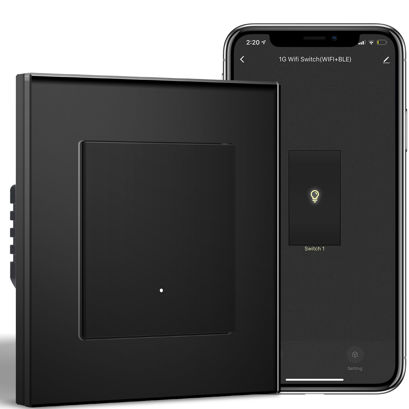 BSEEDLIFE Smart Light Switch,Intelligent WiFi Wall Switch for Smart Home,Compatible with Alexa,Google Home(via Tuya/Smart Life App),1 Gang 1 Way 86 * 86mm,Black