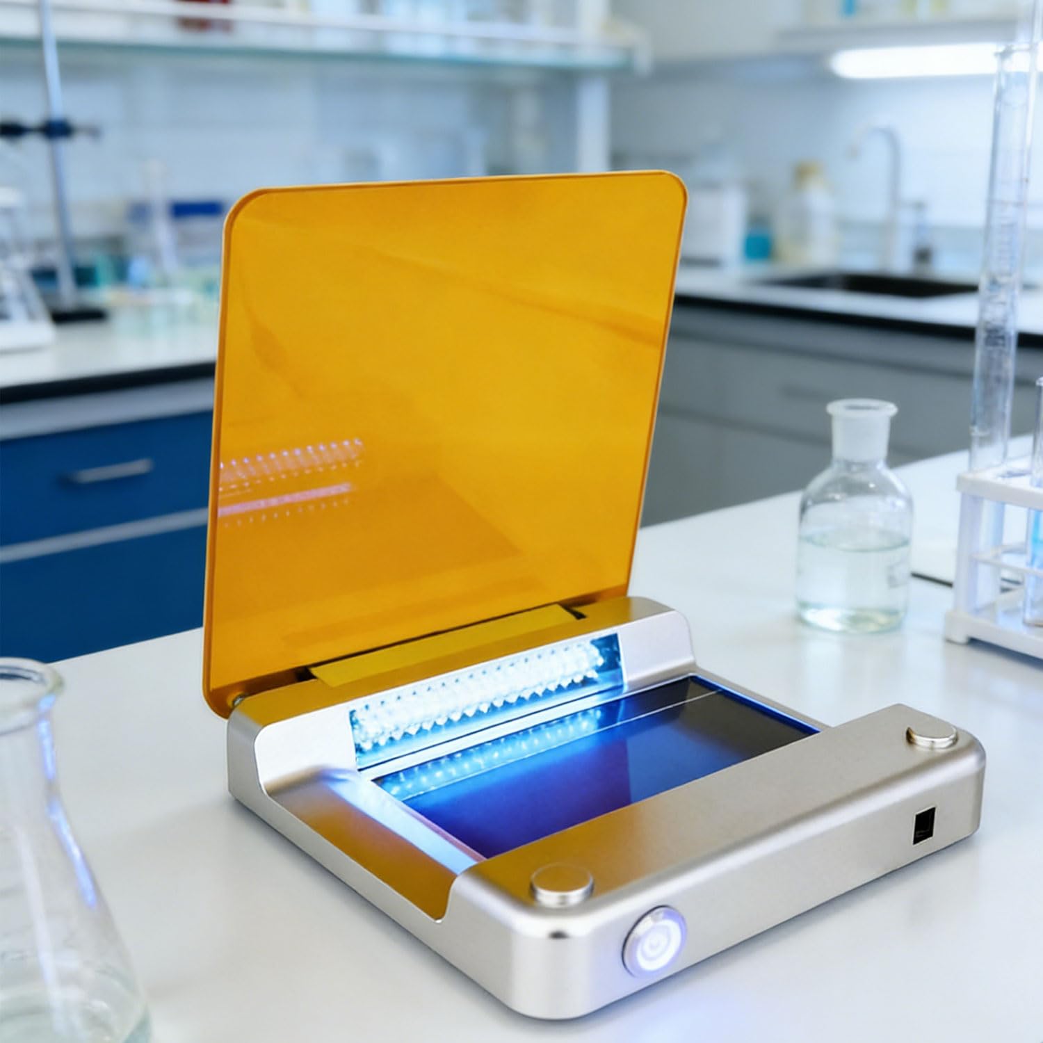 Blue Light - Cortador de gel de luz azul, transiluminador de laboratorio con filtro ámbar, área de observación de 70 x 160 mm, intensidad ajustable, iluminación de doble cara para electroforesis