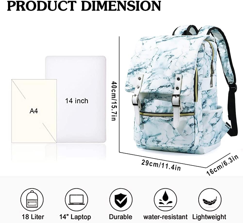 Marble School Backpack for Girls, 15.6" Laptop Backpacks College School Bookbags Casual Daypack