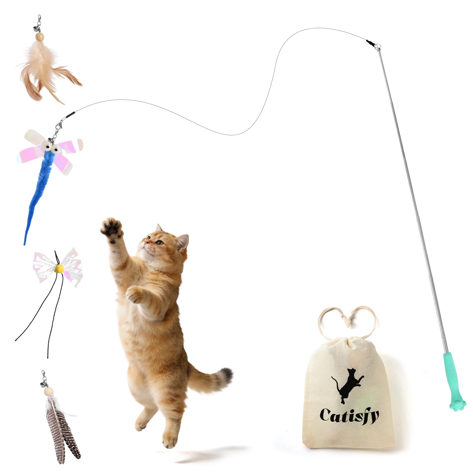 Photo 1 of MewraThetify Retractable Cat Wand with 4 Feather Refills