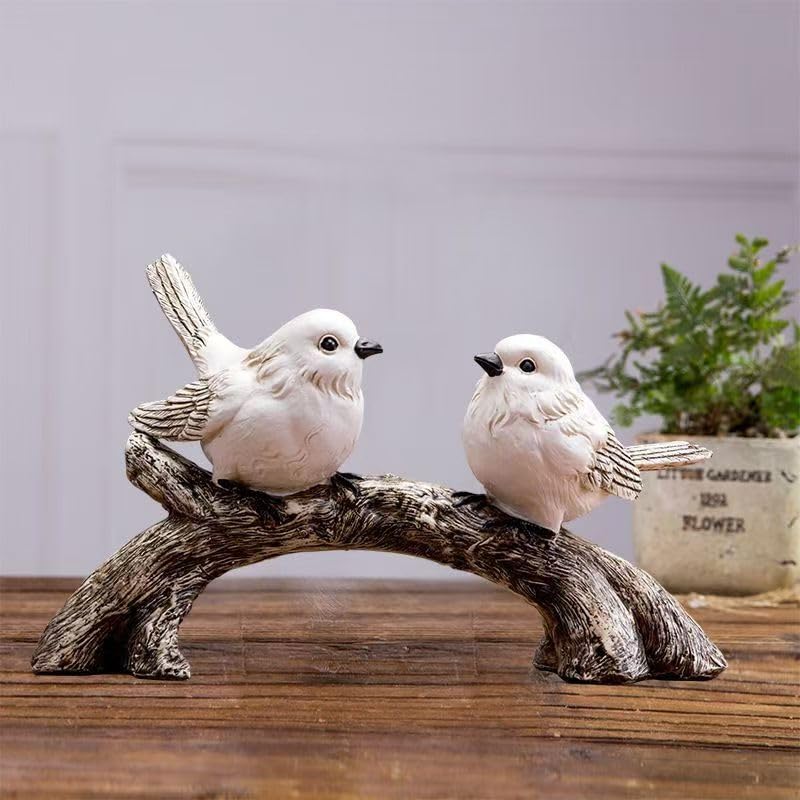 Resin Love Birds on Branch - 9.8 Inch Couple Bird Statue, Romantic...
