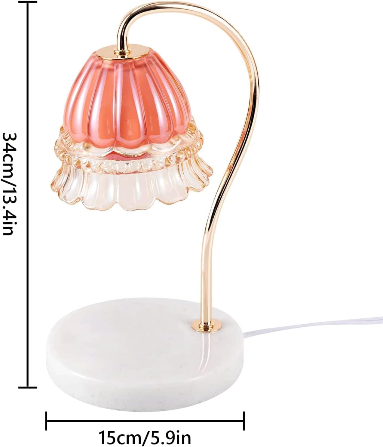 Melting Wax Lamp Marble Metal Candle Warmer Lamp Dimmable Candle Lamp with Glass Shade 5.9 * 13.38 Inches for Home Decoration