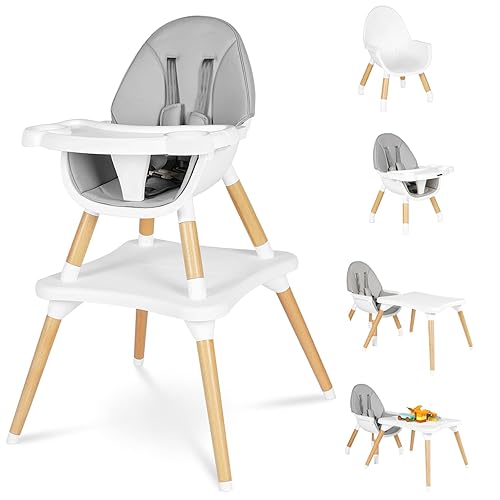 Silla alta 6 en 1 para bebés y niños pequeños, silla alta de madera convertible, juego de mesa y silla, silla de alimentación para bebé, arnés