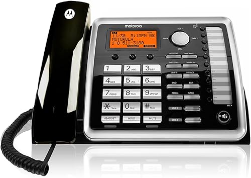 Motorola ML25260 DECT 6.0 - Teléfono comercial extensible con cable de 2 líneas con identificación de llamadas, color negro, unidad de accesorios,