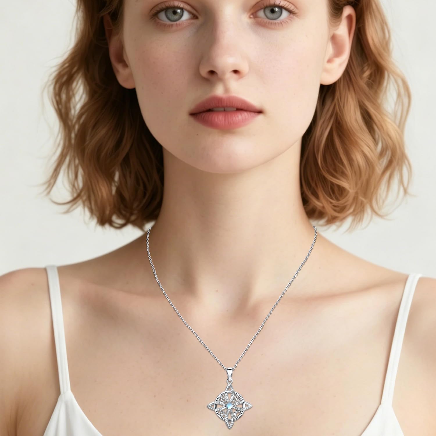 Keltische Halskette Damen Silber 925 Hexenknoten Anhänger Schmuck für Frauen