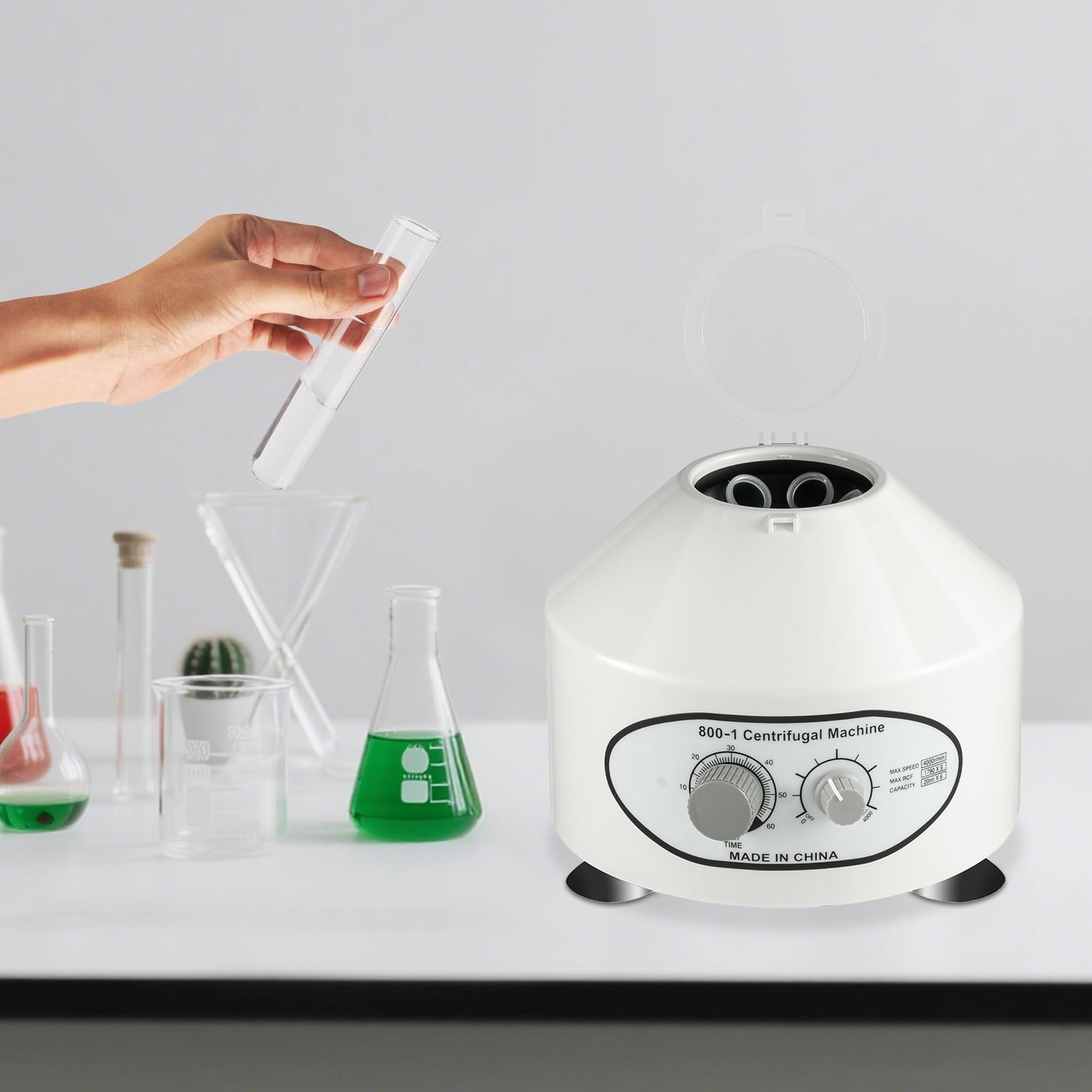 Centrifugeuse de laboratoire - Machine centrifugeuse de table - 6 tubes - 120 ml - 4000 tr/min - Vitesse réglable - Minuterie 0-60 min - 220 V - 25 W - Recherche - Laboratoire - École - Chimie