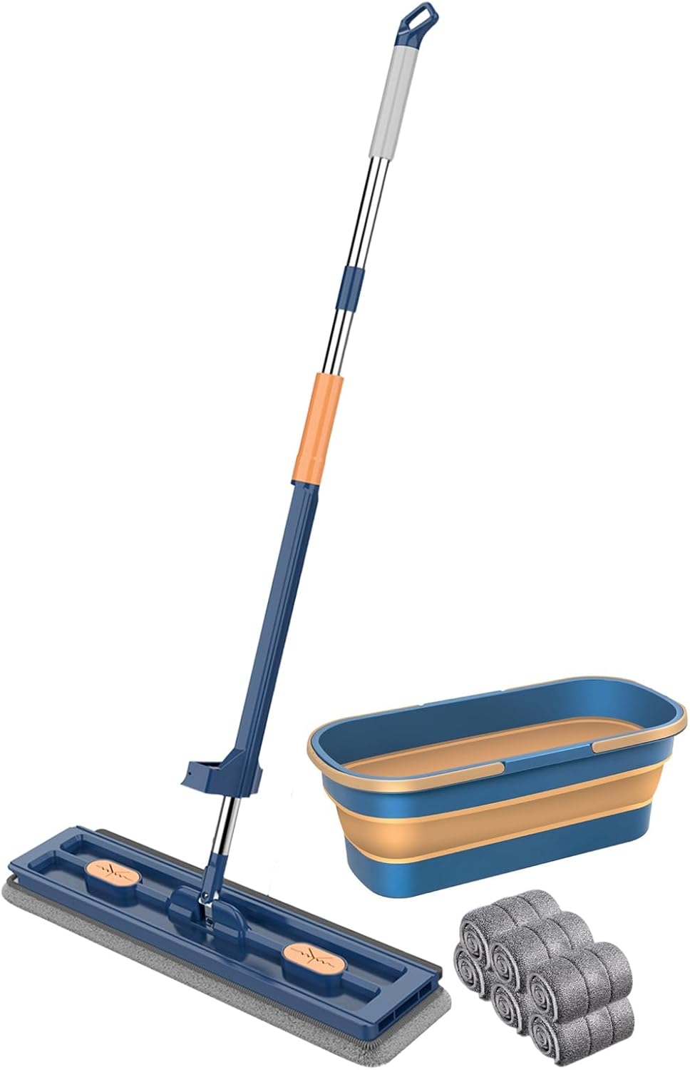 Large Flat Mop for Floor Cleaning, Self Wringing Floor Mop with 6 Microfiber Pads,self Wringing mop, Stainless Steel, New Large Flat, mopLong Handle Drain Scraper 360 Rotation Floor M