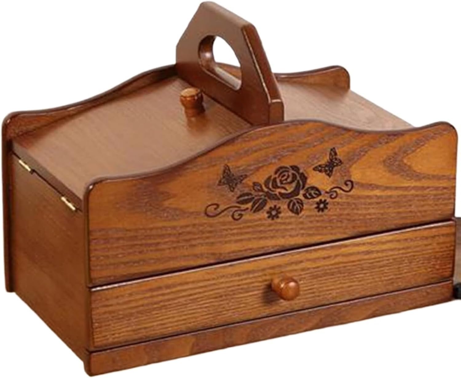 Sewing Storage Wooden Embroidery Box Sewing Kits,Sewing Craft Hobby Storage Box,Wooden Craft Hobby Organizer With 2 Drawers Wooden Sewing Basket For Embroidery Kits Quilting Supplies Cross Stitch Kits