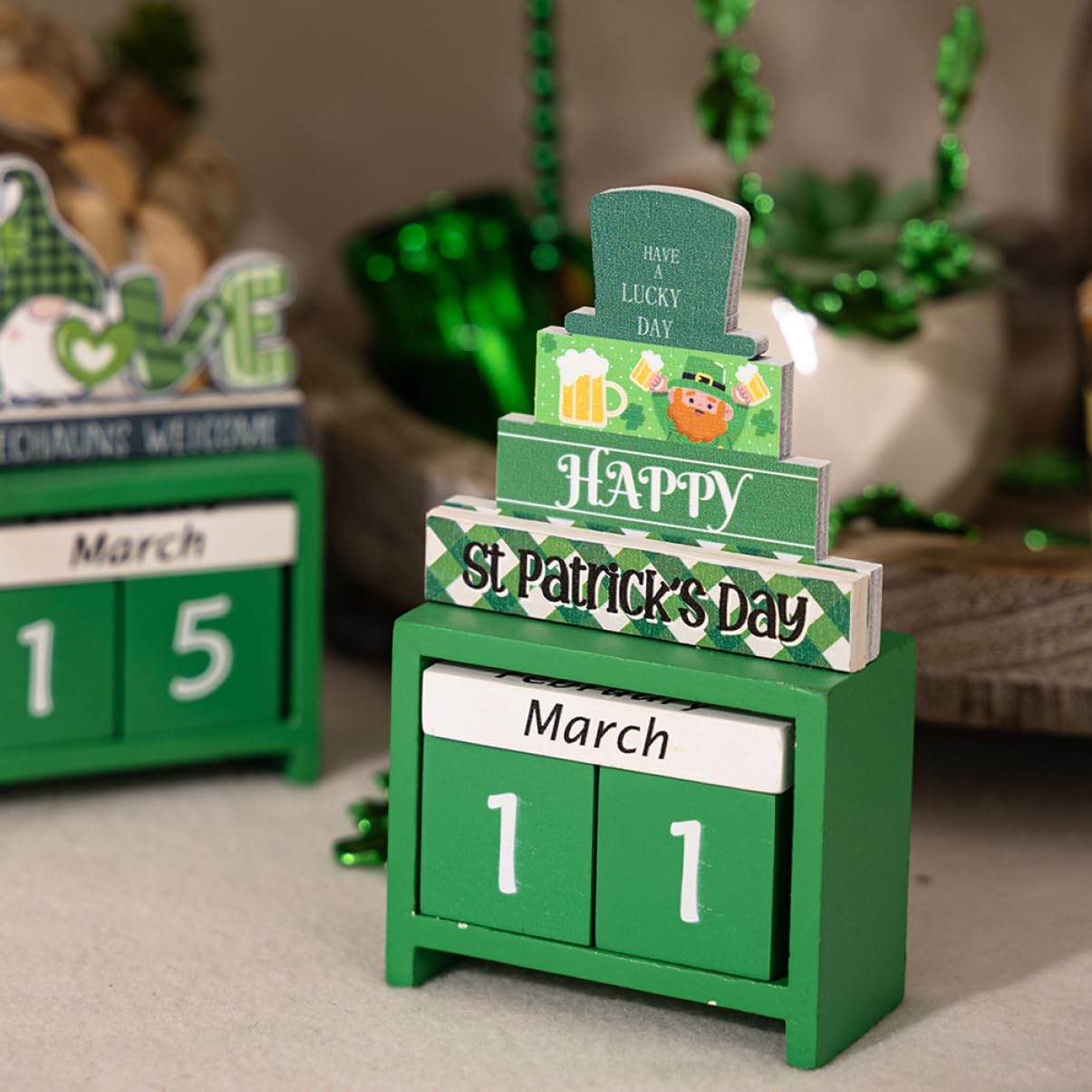TOPBATHY 5piezas Calendario De Madera Para Día De San Patricio Decoración De Escritorio Festiva Accesorio De Regresiva De Madera Para Día De San Patricio Único Para y Familia