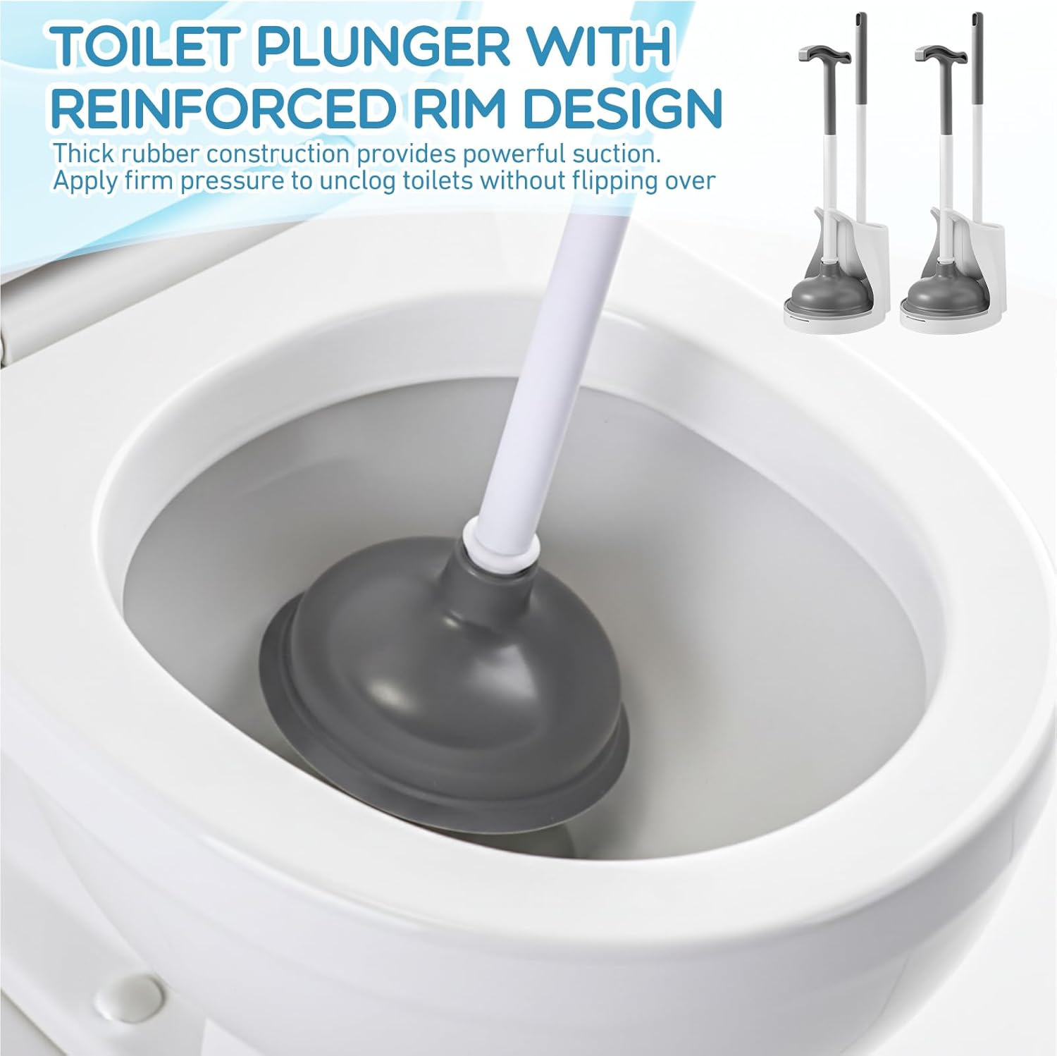 6 Pack Toilet Brush and Plunger Set 22 Inch Extended Handle Plunger Heavy Duty Toilet Bowl Brush Combo with Holder Bathroom Tools Professional Cleaning Supplies Kit for Maintenance