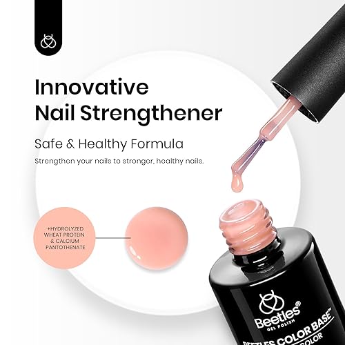 Miniatura 7 de Beetles Gel base de goma 3 en 1 para uñas, 1 capa base de gel de color rosa neutro nude, 1 unidad de 0.5 onzas líquidas, fortalecedor de uñas,