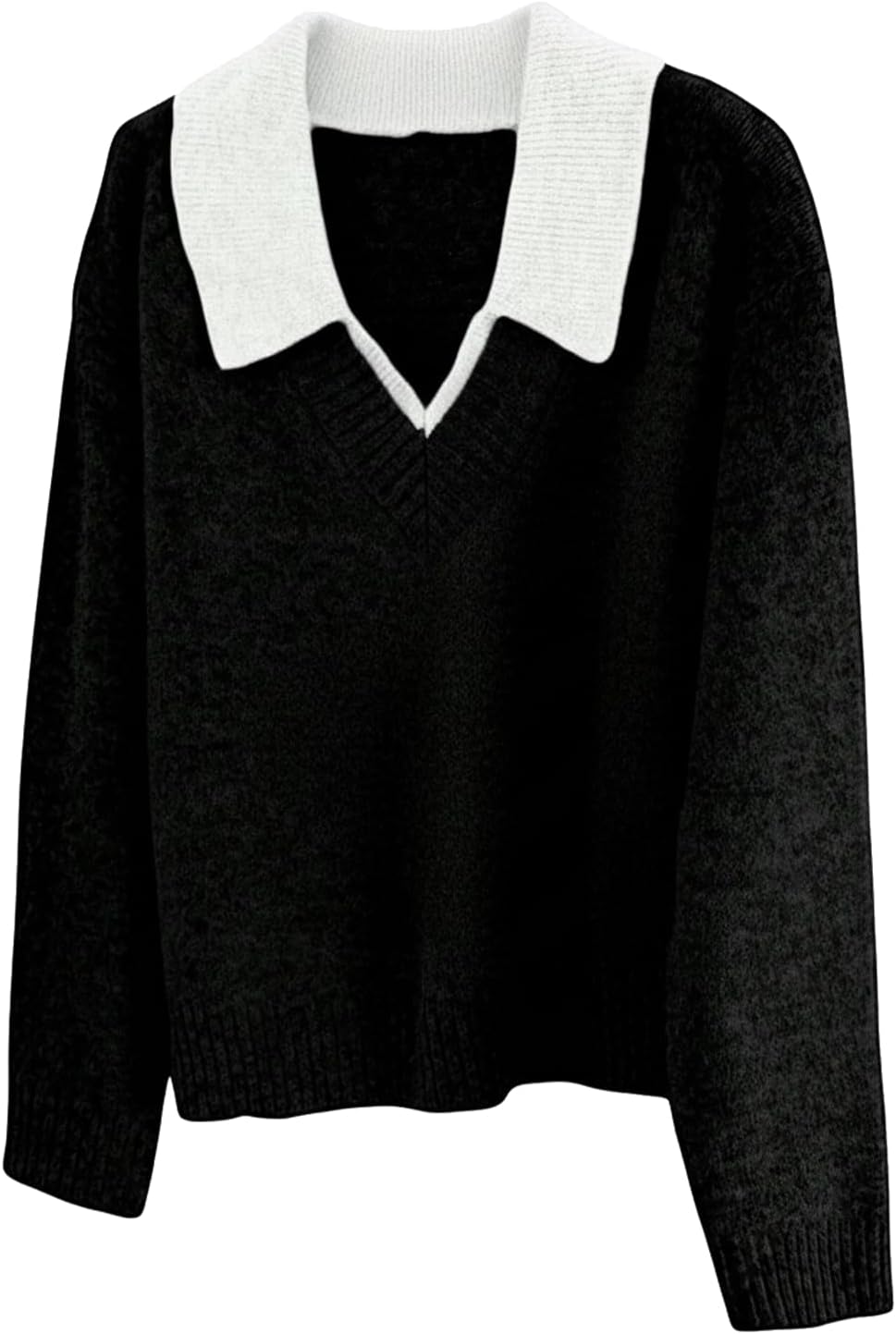 GORGLITTER Women's Oversized Collar Sweaters Chunky V Neck Long Sleeve Color Block 2 in 1 Pullover Sweater Knitwear