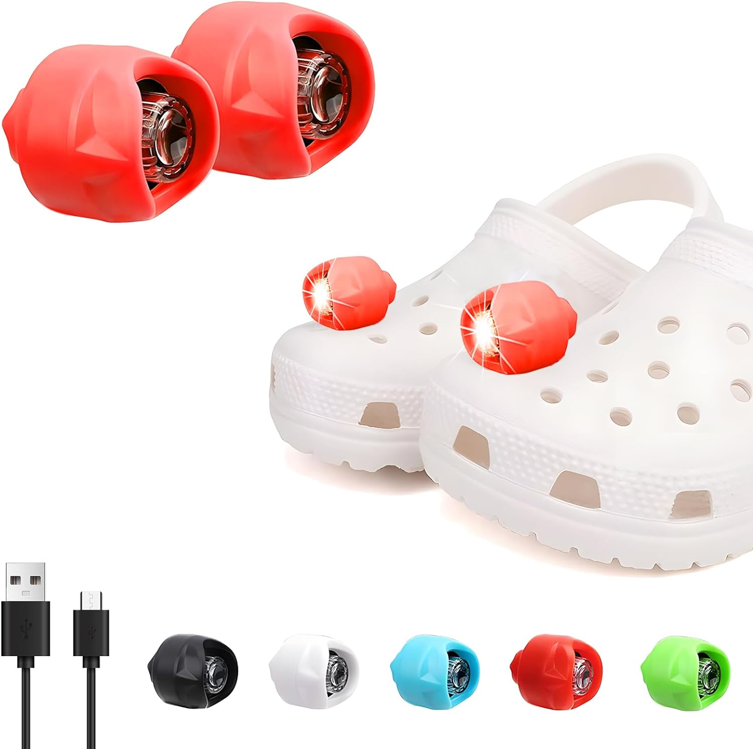 Vergissm Rechargeable Flashlights, 2 PCs LED Headlight, Waterproof Hands Free Flashlights with 3 Lighting Modes for Kids Adults, Novelty Shoe’s Lights for Camping (Red)