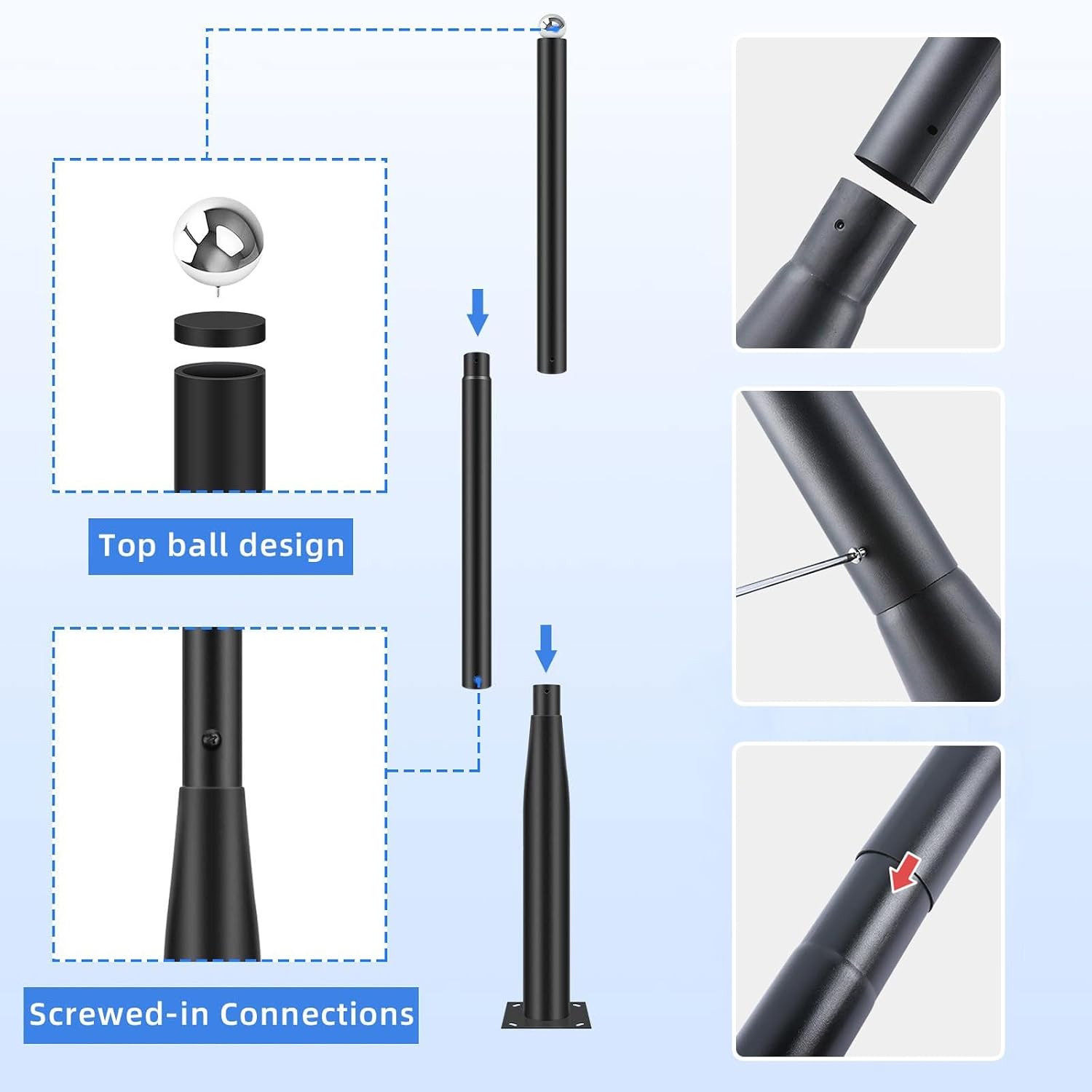 7Ft to 12Ft Tall Outdoor Light Post, Parking Lot Light Pole, Light Poles for Outside, Sub-Assembly of Street Light Pole for Porch, Park, Pathway, Street(370cm/12ft)