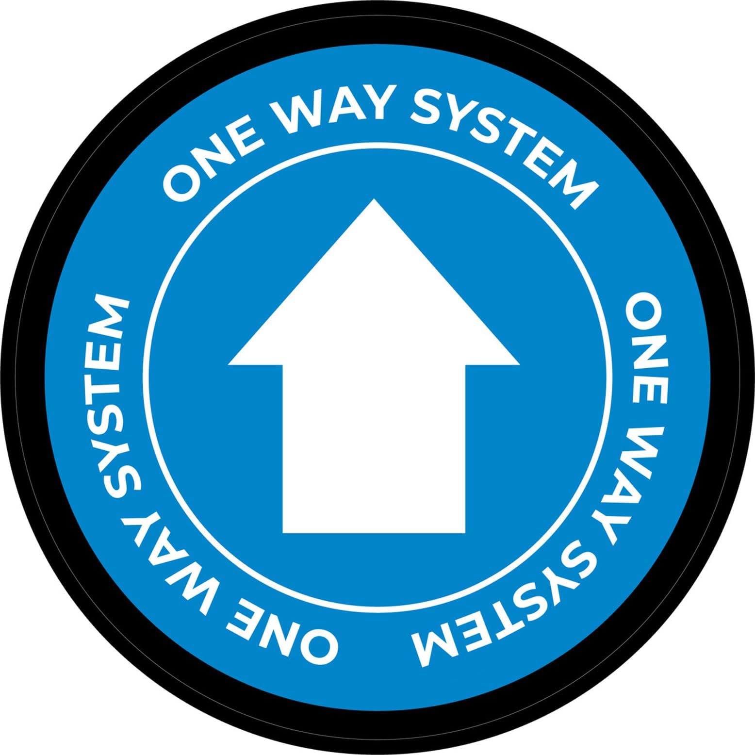 One Way System Traffic Flow with Arrow Blue Circular 12 Inch Metal Sign for Yard, Fence, or Gate