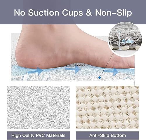 Miniatura 3 de Tapete de ducha antideslizante de PVC suave con drenaje para bañera de 40 x 16 pulgadas (blanco)