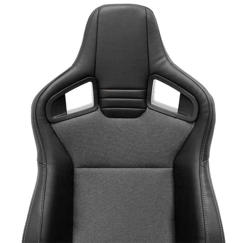 AUTO-STYLE Sportsitze 'NK' - Schwarz Kunstleder + Grau Textil - Doppelseitig Verstellbare Rückenlehne - inkl. Laufschienen