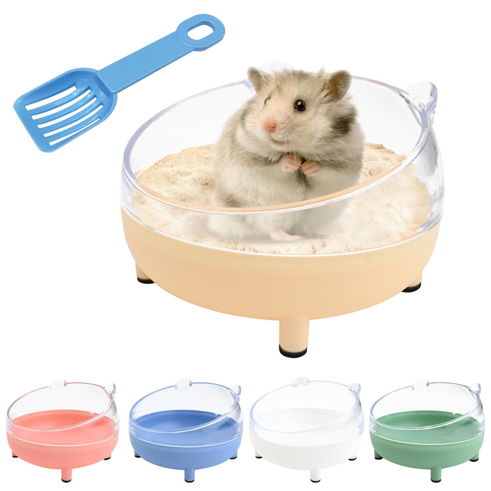 DiiWmme Hamster Sand Bath Container 6.5 Inch Transparent Sandbox Toilet with Sand Shovel for Dwarf Hamsters,Gerbils and Small Pets, Dust-Free Bathing with Rounded Edges (Yellow) — image 1