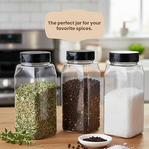 Vista 5 de Pride Of India Tarros grandes de plástico transparente para especias con tapa de tamiz doble, sin BPA de grado alimenticio, fabricados en Estados