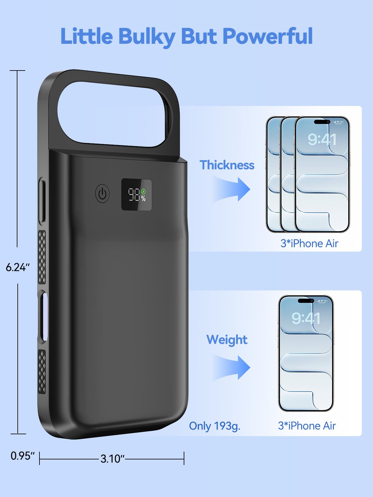 GagaKing Coque Batterie pour iPhone Air, 9300mAh 20W, Rechargeable avec Batterie Externe Chargeur Coque pour iPhone Air(6,5")