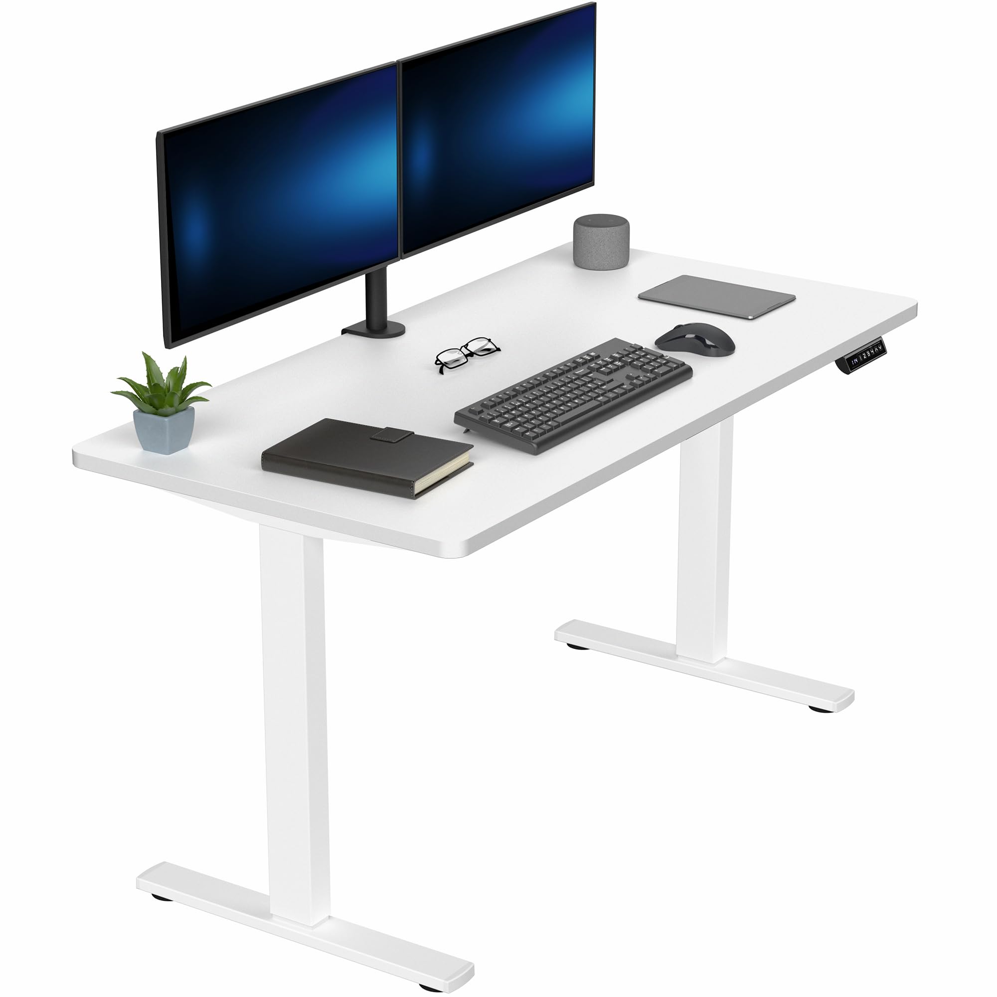 VIVO Electric 55 x 28 in Standing Desk, Memory Height Adjustment, 1B Series, Holds 220 lbs, One-Piece White Top, White Frame, DESK-KIT-1W55W
