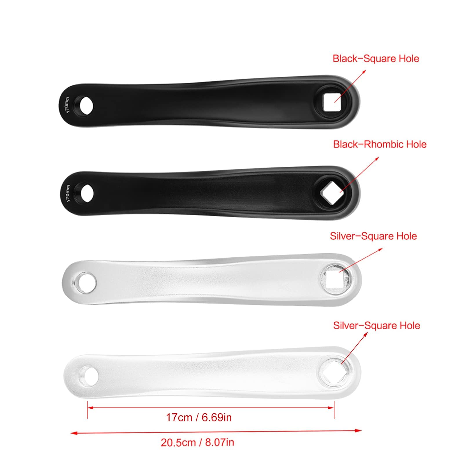 170mm Manovella da Braccio in Lega di Alluminio Pedivella Sinistra Set di Manovella per Bici da Strada(Foro Quadrato Nero)