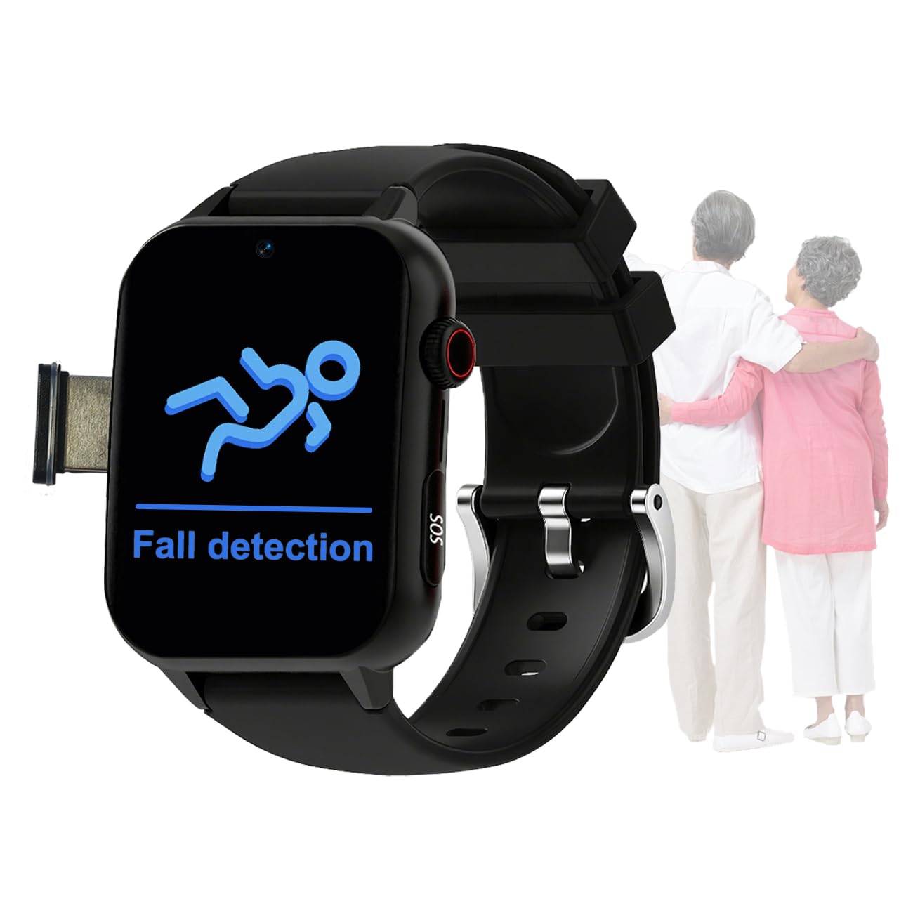 Reloj Localizador Personas Mayores, Detección De Caídas SOS GPS Posicionamiento, Videollamadas, Reloj Inteligente con Boton Emergencia AncianosBlack,1.96 * 1.57 Inch