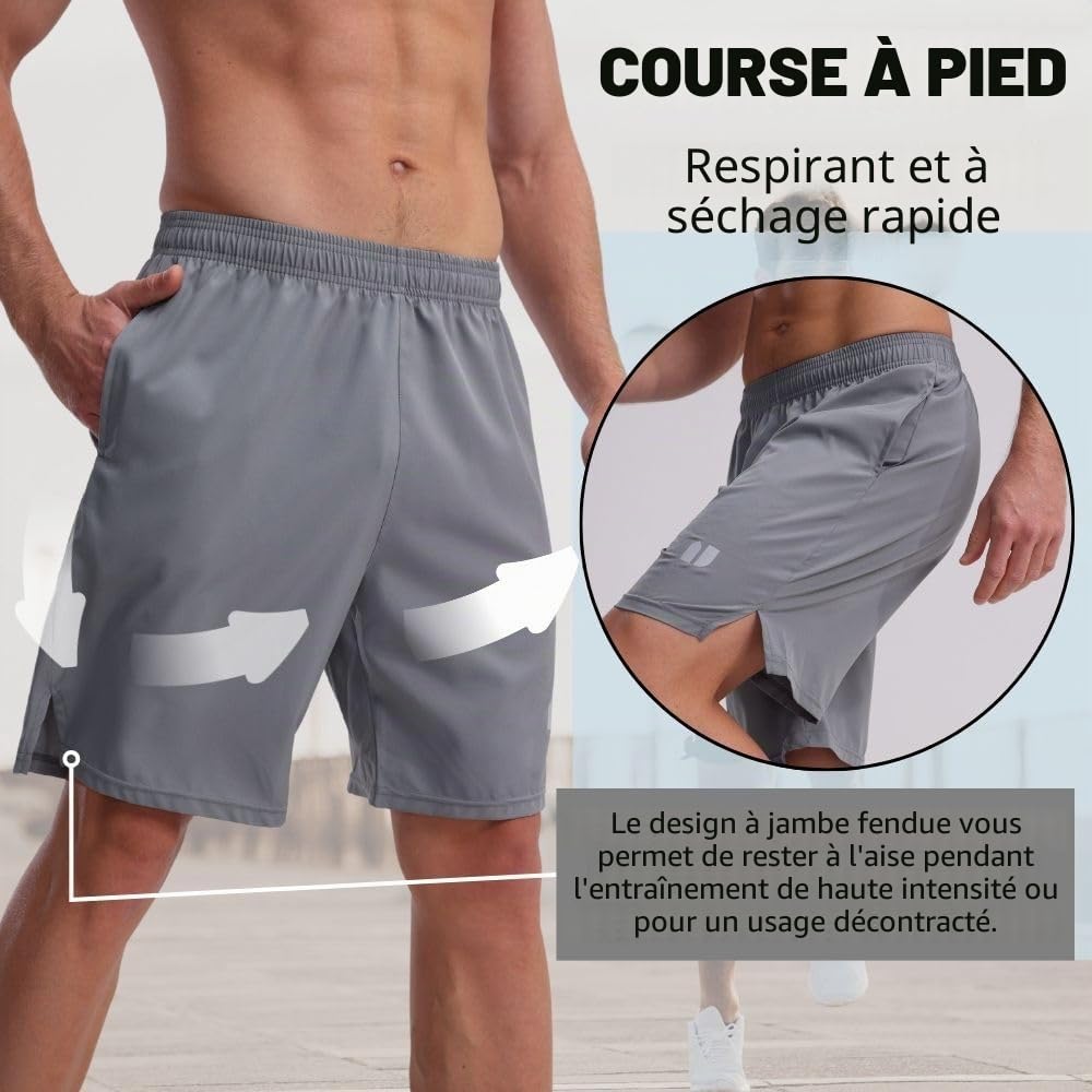 Lot de 5 shorts de course à pied pour homme à séchage rapide pour jogging, shorts de sport pour homme avec poches et taille élastique