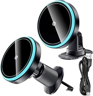 Cargador inalámbrico para coche, soporte magnético para teléfono, compacto y portátil de 15 W, soporte de carga para salpicadero para smartphones, camiones, vehículos, caravanas, llamadas, color negro