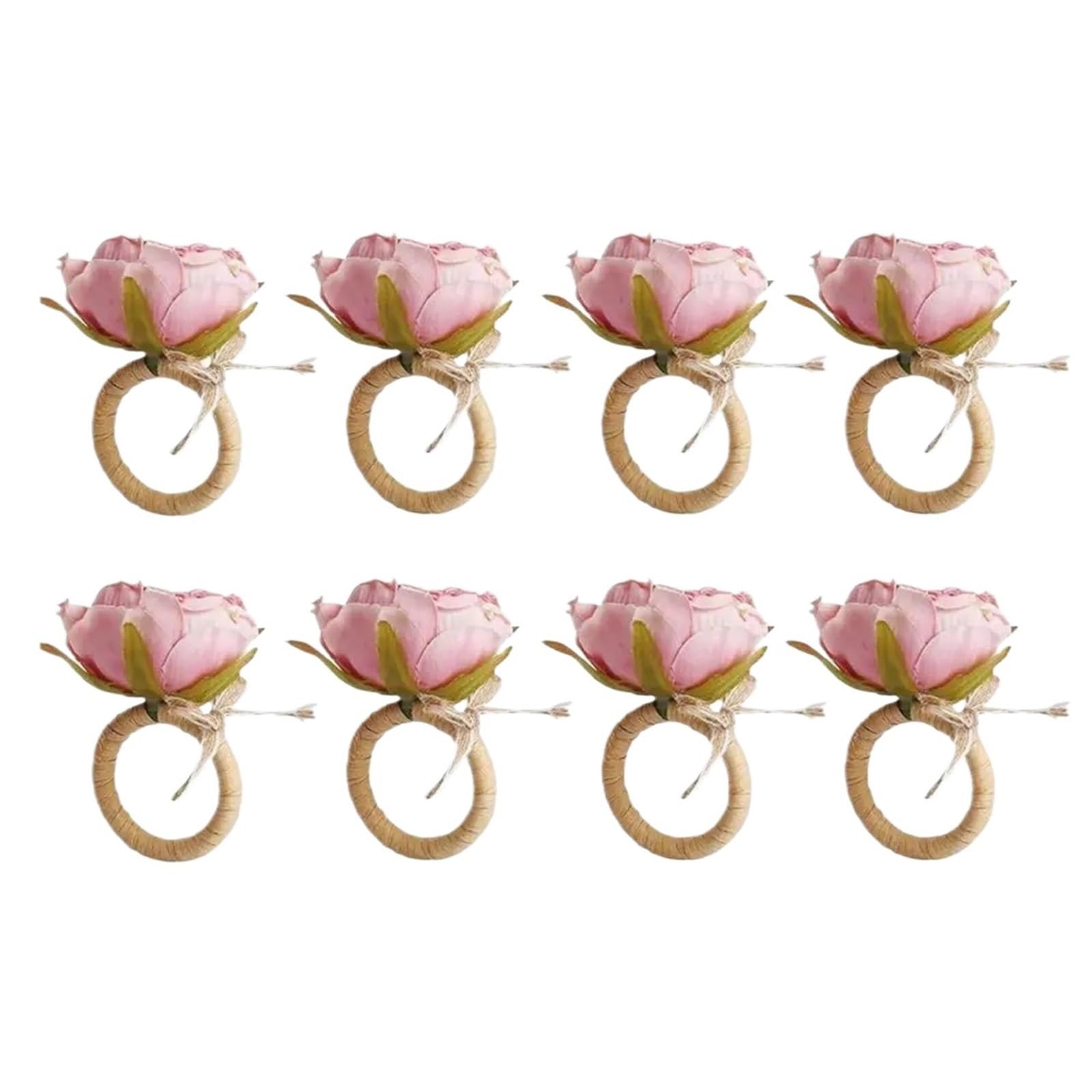 Lot de 24 ronds de serviette en forme de fleur rose faits à la main avec nœud papillon