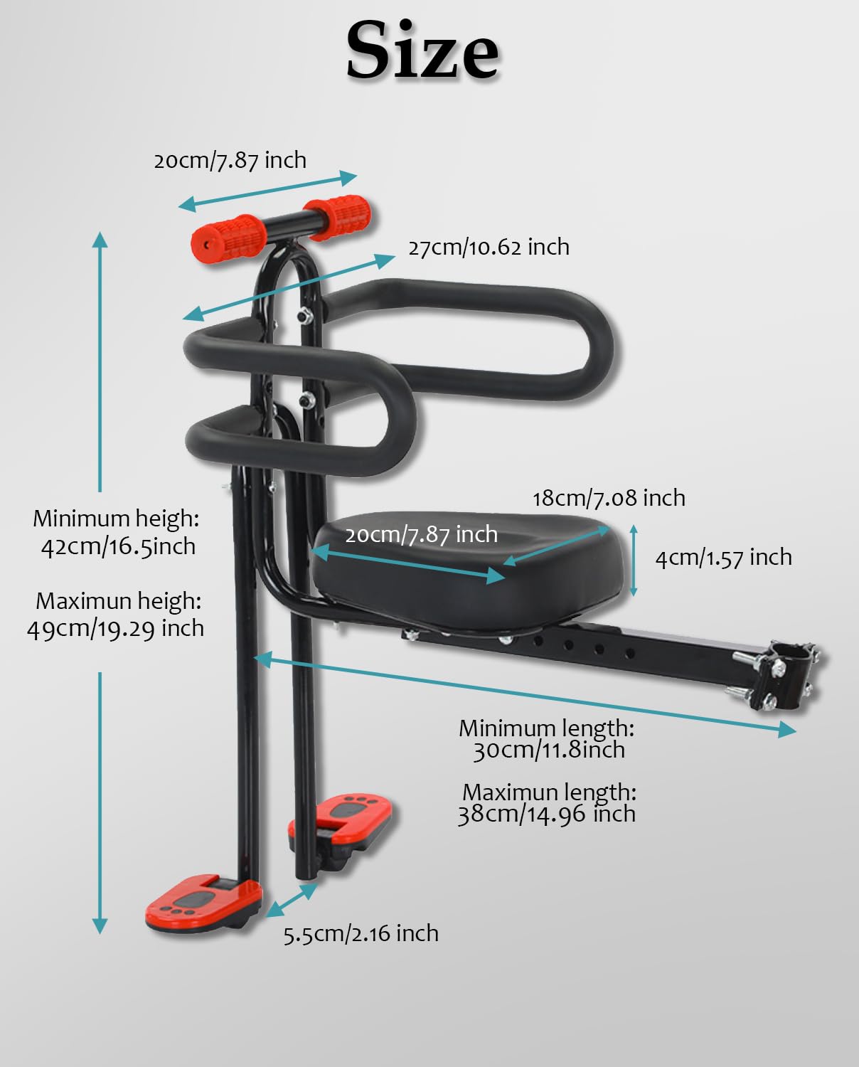 Seggiolino da Bambino Anteriore per Monopattino e Bicicletta Elettrica con Sella e Poggiapiedi, Compatibile Bicicletta Ibrida, Cruiser e Bici da Città, per Bambini dai 2 ai 6 anni
