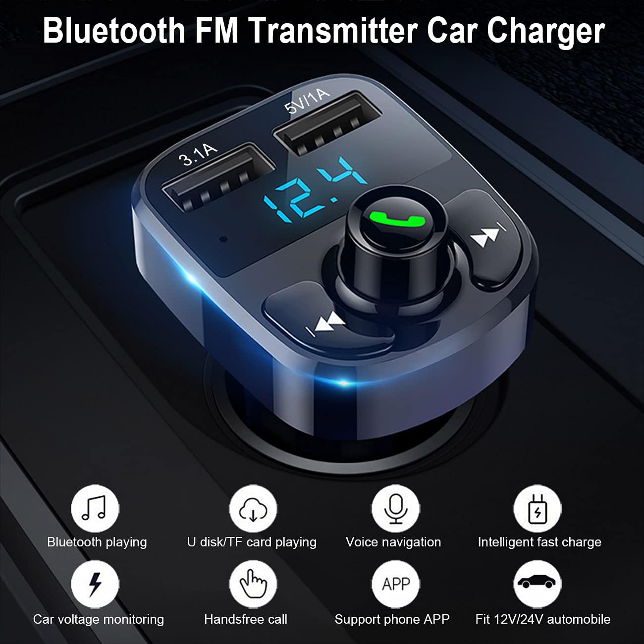 HUYVMAY Bluetooth FM Transmitter Car Charger Adapter, Wireless Radio Transmitter for Car, MP3 Player Bluetooth Car Adapter, Dual USB Charging Car Charger MP3 Player Support TF Card & USB Disk : Electronics