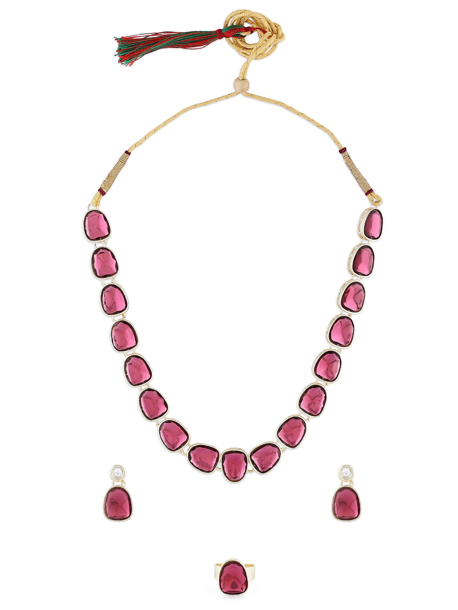 ZAVERI PEARLS Wine Color Stones Embellished Fusion Necklace Earring & Ring Set For Women-ZPFK15893 (B0C4TVVFSW) Amazon Price History, Amazon Price Tracker