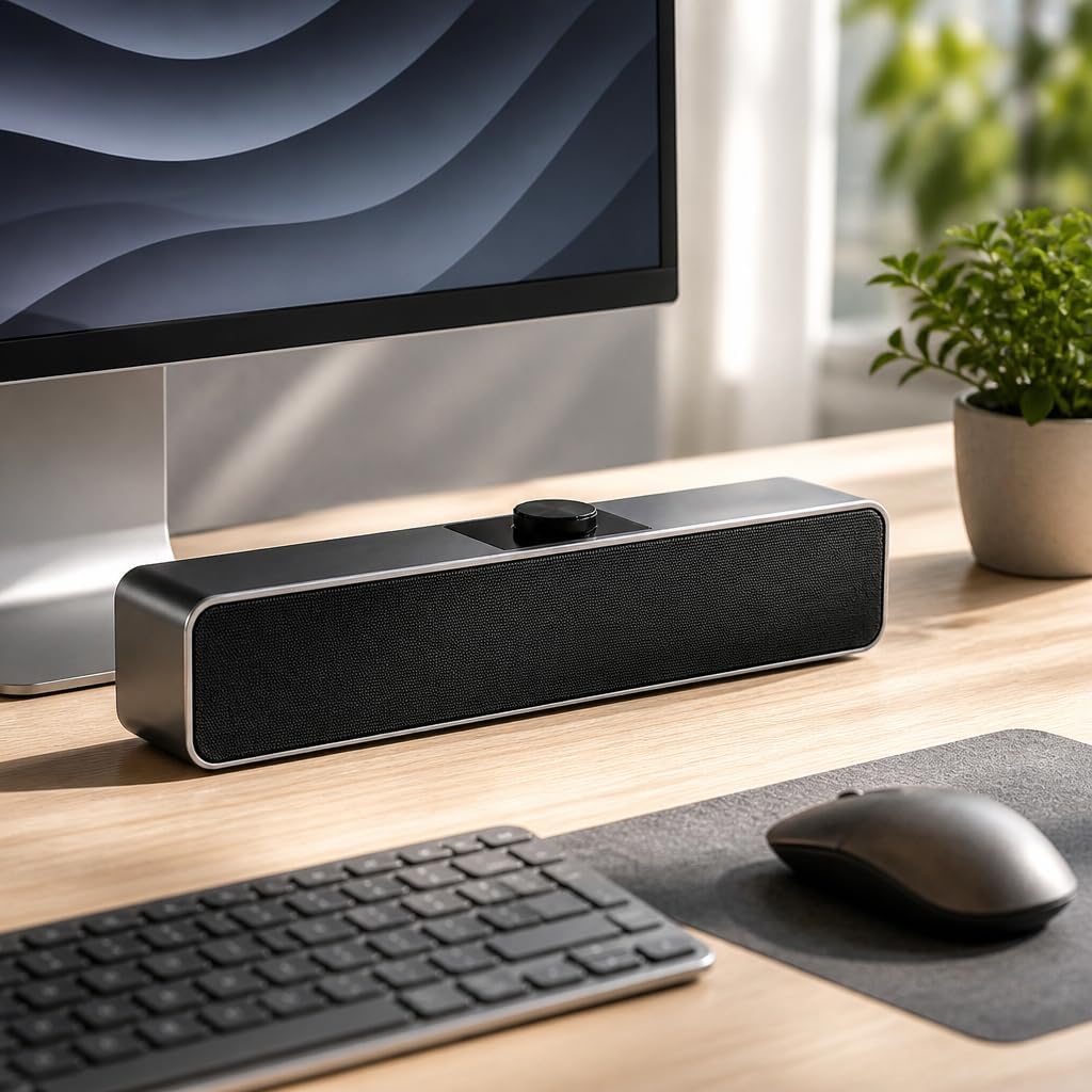 Caixa de Som para PC Soundbar Estéreo USB e P2 3,5mm 6W, Plug and Play com Botão de Volume, Alto-Falante de Mesa Compacto para Computador, Notebook, Monitor e TV, Home Office, Estudos e Jogos, Preto