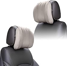 Car Headrest Pillow | Polyfill Fiber Cotton Neck/Head Support Cushion | Ergonomic Travel Headrest | Comfortable Car Seat Pillow | Breathable Soft Cover | Universal Fit (2 Beige)